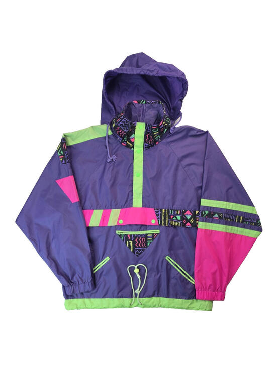 Other - Vintage 1980s Neon Purple Pink Retro Anorak Pullover Windbreaker Mens Medium M